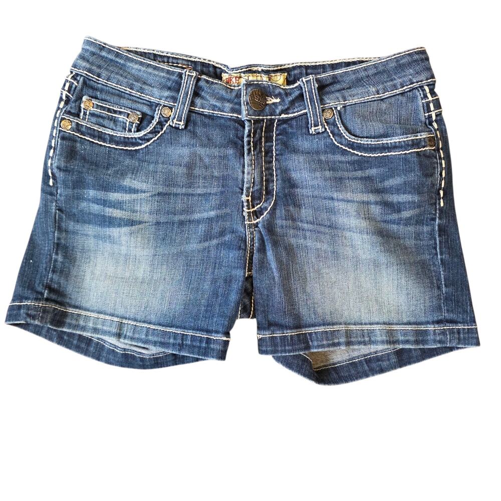 BKE Kate Low Rise Denim Shorts Size 26 Y2K Thick Stitch Buckle Jeans - Picture 1 of 7